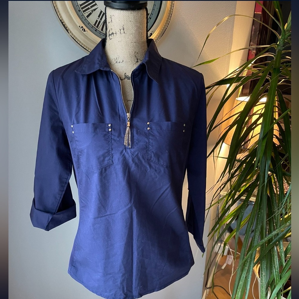 NWOT  Cathy Purple 3/4 Zip Down Shirt